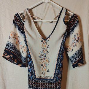 Cream and navy boho dress